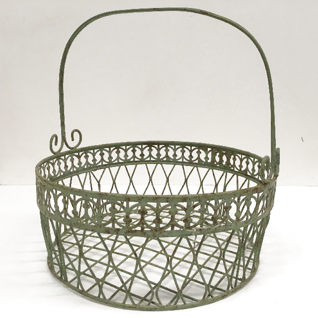 BASKET, Wire Grey Green w Handle